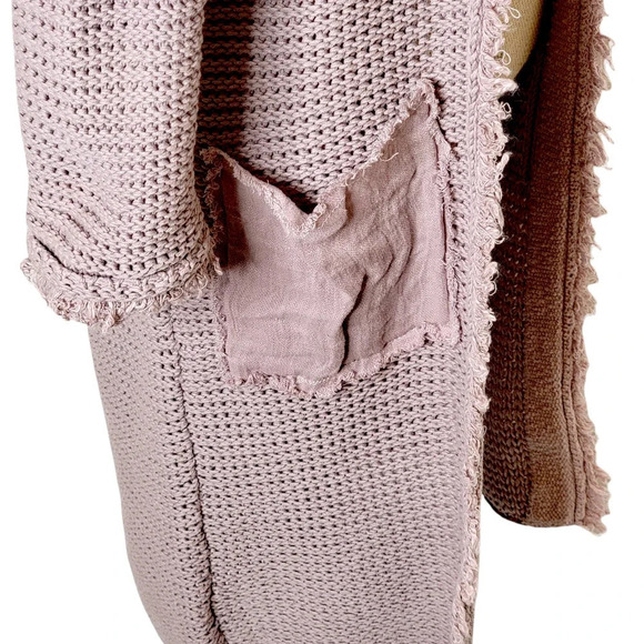FREE PEOPLE Women's Draped Open Front Fringe Cotton Sweater Duster Blush Size XS - Picture 14 of 15